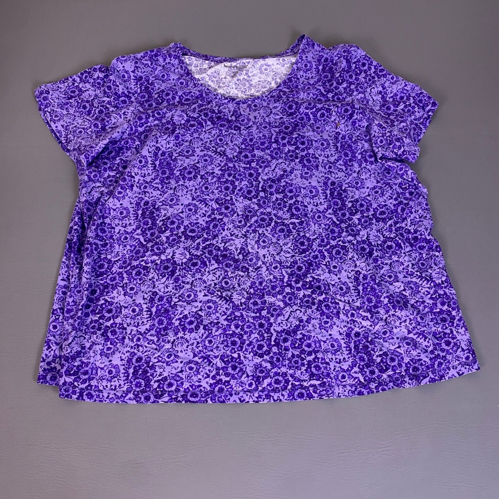 Woman Within T-Shirt Plus Size 26/28 2X Purple Floral Short Sleeve Scoop *Flaws*